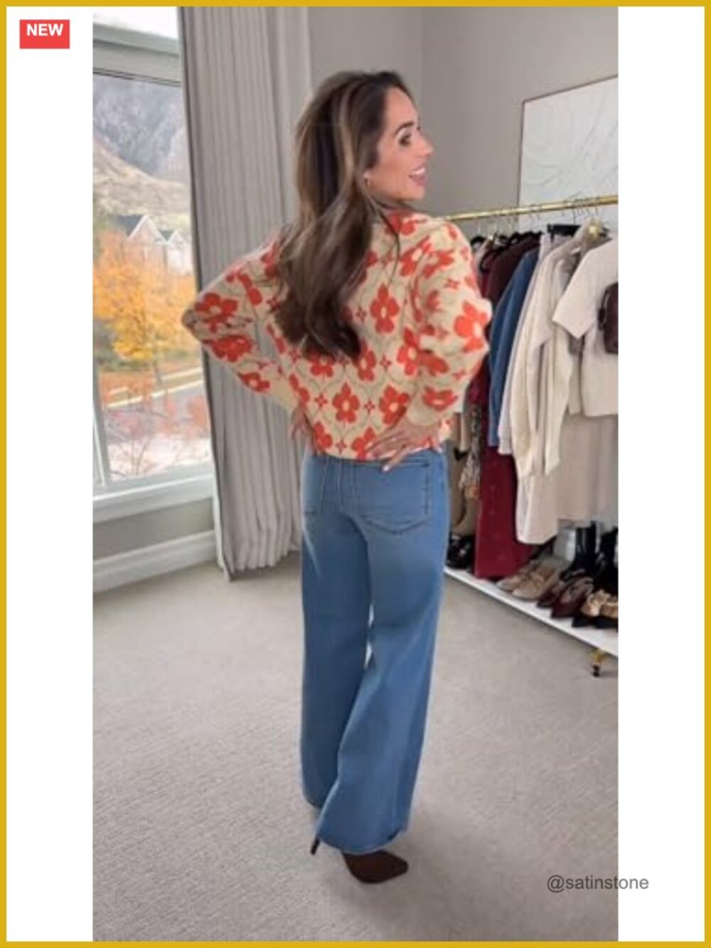 Womens Floral Cardigan Long Sleeve Open Front Knit Sweater Button Down Retro - Picture 3 of 6